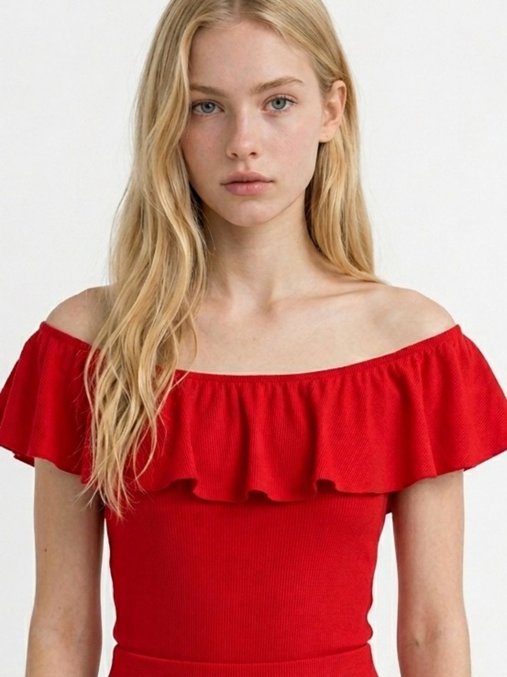 J. CREW | Off-the-Shoulder Orange/Red Ruffle Bodysuit Top Women’s Size Medium